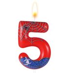 Spider Themed Birthday Candle, Red Blue Spider Web Candle Spider Candle Number Candle Birthday Cake Candle Spider Birthday Decorations for Boys Girls Birthday Cake Party Decoration (5)