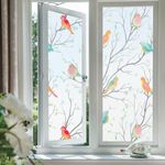 Coavas Window Film Privacy Non-Adhesive Frosted Bird Decorative Window Cling for Glass Anti UV Static Cling for Home Bathroom Shower and Office 17.7 x 78.7 Inches