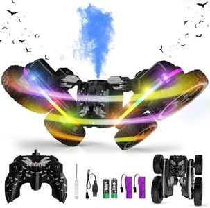 Terucle 360°Rotating Remote Control Car, 4WD RC Cars with Cool Spray, 2.4Ghz Double Sided RC Stunt Truck for 6-13 Year Old Boy Toys Birthday Gift