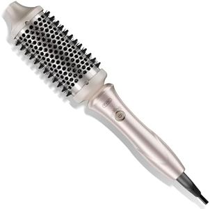 TYMO STYLUX Thermal Brush - Heated Round Curling Brush, Blowout Volumizer with Flexi-Fit Tech for Hair Styling, Curling Styler Tool, Hair Straightener and Curler 2 in 1, Dual Voltage, Gold, 1.7 Inch