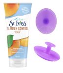 St. Ives Blemish Control Apricot Facial Scrub & Silicone Face Wash Brush (1PC Random Colour) Set - Deep Cleansing & Exfoliating Kit for Radiant Skin