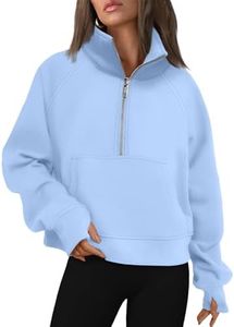 AUTOMET Womens Sweatshirts Half Zip Cropped Pullover Fleece Quarter Zipper Hoodies 2025 Fall Fashion Outfits Clothes LightBlue X-Large