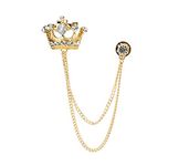 Knighthood Golden Stone Crown with Hanging Chain Golden Lapel Pin Badge Coat Suit Jacket Wedding Gift Party Shirt Collar Accessories Brooch for Men