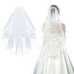 umbresen Bridal Veil Wedding Veils Women's White Tulle Short Veils Ribbon Edge With Comb for Brides Bachelorette Hen Party, White, Medium