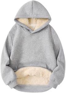 Kid's Boys Girls Sherpa Fleece Lined Hoodie Winter Warm Cozy Pullover Sweatshirt (X-Small, LightGrey)