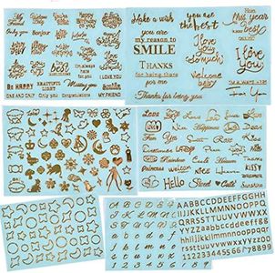 DIYBravo 7 Sheets Gold Stickers Words Letters Resin Filler Decorative Films Art Supplies Kit for Scrapbooking Resin Jewelry Making Decoration Accessories