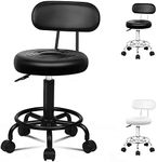 ALFORDSON Salon Stool Declan Round Swivel Drafting Rolling Stools with 47.5-62cm Height Adjustment PU Leather Spa Stool with Footrest Wheels Backrest Hair Dress Massage Barber Chair (All Black)