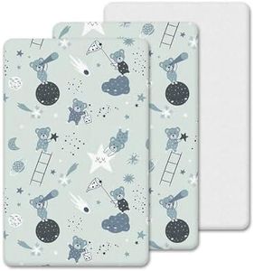 3 Pack Chicco Next To Me Compatible Crib Fitted Sheets - 100% Cotton 2 Fitted Sheets, 1 Waterproof Mattress Protector - Breathable, Soft & Antiallergic (Grey Teddy & Moon, 85 x 51 cm)