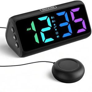 Wecker Laut für Tiefschläfer, Lauter Wecker mit Vibration, Doppelalarm, RGB-Anzeige, 5 Helligkeitsstufen, 4 Lautstärken, Snooze, Vibrationswecker für ältere Menschen Teenager Gehörlose Hörgeschädigte