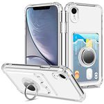 Coolden for iPhone XR Case Clear Wallet Case with Card Holder Ring Kickstand Slim Soft TPU Silicone Shockproof Transparent Bumper Case Anti-Scratch Protective Case Cover for iPhone XR Phone Cases