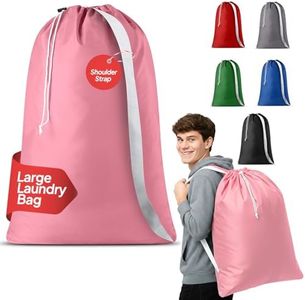 Handy Laundry Bag Shoulder Strap - Drawstring Locking Closure, Durable Material, Large Capacity, Heavy Duty Stitching, Hands Free Carrying - Perfect College Dorm (Pink, 30" x 40")