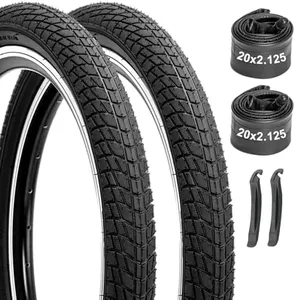 Kids Bike Tires and Tubes Set: 2-Pack 20x2.125 Inch Folding Bicycle Tires, Puncture-Protection 20" Inner Tubes Schrader Valve with Tire Levers for BMX MTB