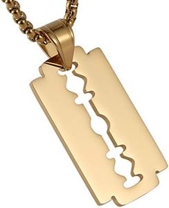 HZMAN Mens Stainless Steel Razor Blade Model Hip Hop Dog Tag Pendant Necklace (Gold)