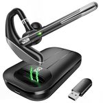 Bluetooth Headset V5.3, 96H Talktime, Wireless Earpiece with 1000mAh Charging Case, Bluetooth Headphones with Dual-Mic for Computer Cell Phones Trucker Home Office Work (Gray)