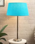 Homesake® Gray Chrome 16" Basic Table Lamp with Fabric Shade, Bedside Light, (Turquoise)