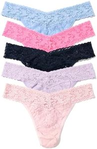 hanky panky - Signature Lace Original Rise Thongs for Women (5 pack) | One Size fits 4-14 | Blushing Rose, Lavender Fields, Navy, Amused, Carousel | No VPL