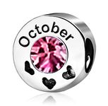 JMQJewelry Wife Mother Fits Pandora Bracelet October Pink Womens Bead Charm for Bracelets Love Heart Birthday Birthstone Mom Daughter