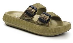 Weweya Buckle Slides Sandals For Men Comfort Pillow Slipper Spa Green Men Size 12 12.5 13 Women Size 13 13.5 14