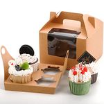 Jucoan 40 Pack Cupcake Boxes, 4 Count Kraft Paper Cupcake Carrier Holder Container with Window, Insert and Handle, Bakery Pastry Boxes, Gable Party Favor Treat Boxes for Wedding Birthday