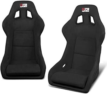 J2 Engineering J2-RS-004-BK Pair of Black Stitching Reclinable Back Rest Racing Bucket Seats 35" H X 23" W X 23" D Universal Fit