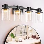 Quntis Bathroom Lighting Fixtures Over Mirror, 4 Light LED Vanity Light Matte Black Modern Wall Sconce with Crystal Bubble Glass Wall Lamp for Bedroom Hallway Living Room (5 Colors,Bulbs Included)