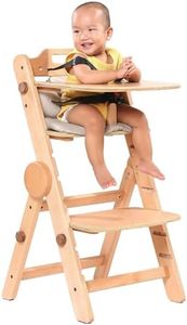 AIMOADO Wooden High Chair for Toddlers, Adjustable High Chair Wooden for Dining, Folding Wood High Chair with Removable Tray and Foot Rest, 6 Months up to 300 Lb (Natural)