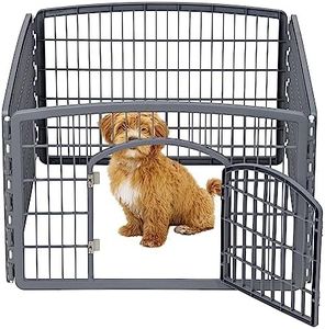 IRIS USA 60 cm Exercise 4-Panel Pet Playpen with Door, Dog Playpen, Puppy Playpen, Small and Medium Dogs, Keep Pets Secure, Easy Assemble, Rust-Free, Heavy-Duty Molded Plastic, Customizable, Gray