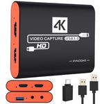 HDMI USB3.0 Capture Card with 4K Pass-Through,1080P 60FPS Audio Video USB-C Capture Card for Windows/Mac Twitch/YouTube/Tiktok Game Live Streaming and Recording for Nintendo Switch,PS5/PS4,Xbox,DSLR