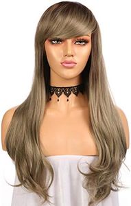 CLOVAD Wavy Wig with Bangs for Women, Ash BlondeSynthetic Curly Wig, 24 Inches Heat Resistant Fiber Hair Replacement Natural Looking Long Wigs