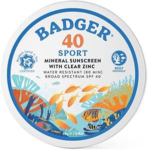 Badger Coral Reef Safe Sunscreen Tin, SPF 40 Zinc Oxide Sunscreen, Broad Spectrum, Water Resistant, Travel Size Sunscreen, Sun Skin Care, Unscented, 2.4 oz