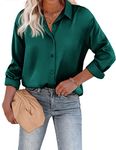 Zeagoo Women's Satin Silk Long Sleeve Button Down Shirt Casual Work Office Silky Blouse Top(Green,Large)