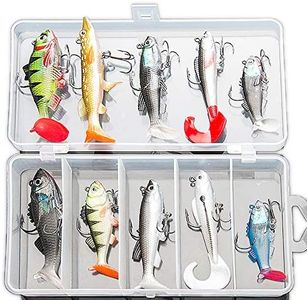 DONQL Kit di Esche da Pesca,Esche Artificiali Spinning Trota Mare spigola,Esche siliconiche Spinning,Esche da Pesca Set per Trota Salmone Bassi con Cassetta Pesca(10 Pezzi)