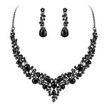 Ever Faith Wedding Bridal Crystal Teardrop Cluster Statement Necklace Dangle Earrings Jewellery Set for Women Black Black-Tone