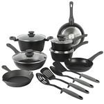 Gibson Elite Soho Lounge Nonstick Forged Aluminum Induction Cookware, 15-Piece Set, Black