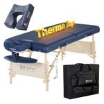 Master Massage 71cm Coronado Wider Heating Top Portable Massage Table W/Bluetooth Music Face Cushion Massage Couch Foldable Beauty Bed Lash Bed Spa Couch Physiotherapy Bed(UK Plug), Royal Blue