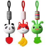 Aolso Baby Pram Pushchair Toys, 3 Pack Hanging Rattle Toys, Rattle Baby Hanging Toys with Teether, Early Education Learning Toys, Newborn Car Seat Toys for Boys Girls (Panda/Fox/Greenworm)