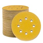 STEBRUAM 100pcs 125mm sanding discs, Sanding Discs Pads for Random Orbital Sander pads and All Oscillating Tools, yellow sanding discs 125mm Hook and Loop 80 Grit 8 Hole 5 Inch Round