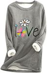 AMhomely Women Blouse & Shirts Sale Clearance,Elegant Heart Love Print Thick Fleece Sweatshirt Velvet Warm Round Neck Underwear Couples Halloween Christmas Costume Women Ladies UK Size, Gray 12, XL