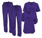 Natural Uniforms Women's Scrub Set Medical Scrub Tops and Pants - Pack of 2 Set (4X-Large, Purple)