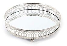 Mirror Glass Metal Antique Decorative Silver Candle Plate Display Tray