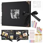 DazSpirit Scrapbook Photo Album 29.5 X 21 Cm Couples Scrapbook With 60 Pages, For 160 Pictures, Includes 6 Metallic Colour Markers, 6 Stickers and 2 templates, For Birthday And Wedding (Black)