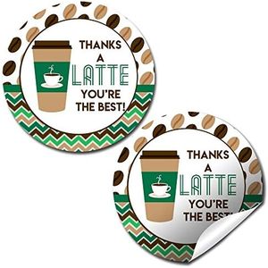 Thanks A Latte Thank You Sticker Labels, 40 2" Party Circle Stickers by AmandaCreation, Great for Party Favors, Envelope Seals & Goodie Bags