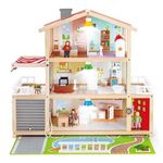 Sustainable Wood Toy, Hape Doll Family Mansion Playset With 4 Figures, 6 Rooms, 2 Balconies, 7 Room Sets and Barbecue. 3 years +