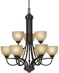 Franklin Iron Works Italian Bronze Chandelier - 9 Light, Amber Glass Shade, Tiered, Italian Bronze Black Chandelier for Bedrooms, Dining Rooms, Kitchens, Living Rooms, and Foyers - 31" High, 28" Wide