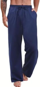 INCERUN Mens Sweatpants Yoga Pants Athletic Lounge Sweat Pants Casual Baggy Open Bottom Straight Wide Leg Pants with Pockets Navy Blue X-Large