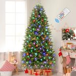 SHareconn 6ft Pre Lit Artificial Christmas Tree with 320 Color Changing RGB Lights, Remote Control, Fake Pre-Lit Lush Fir Tree with 1874 Branch Tips for Xmas Decoration