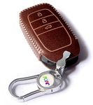 JVCV® Car Styling Soft Handmade Leather Key Cover Compatible with Toyota 3 Button Smart Key with Keychain (3 Button Smart Key, Brown)