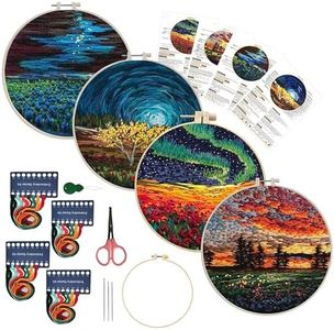 Maydear 4 Pack Embroidery Starter Kit with Pattern, Stamped Cross Stitch Kits for Beginners Adults with Embroidery Hoop and Instructions, Hand Embroidery Kit (Embroidery kit flower2)