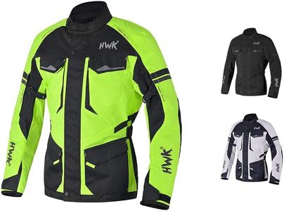 HWK Motorcycle Jacket for Men Adventure/Touring with Cordura Textile Fabric for Motorbike Riding and Impact Protection Armor (Hi-Vis Green, XL)