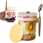 Jogoico Overnight Oats Jars 2pcs Overnight Oats Containers with Lid & Spoon, 12 oz Large Capacity Airtight Jars with Measurement Mark, Glass Mason Jars for Oatmeal Cereal Milk Fruit - Yellow